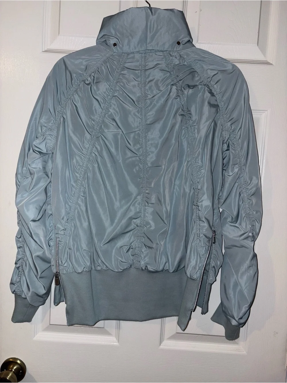 Athleta Light Blue Bomber Jacket with Ruched Sleeves - Picture 4 of 4